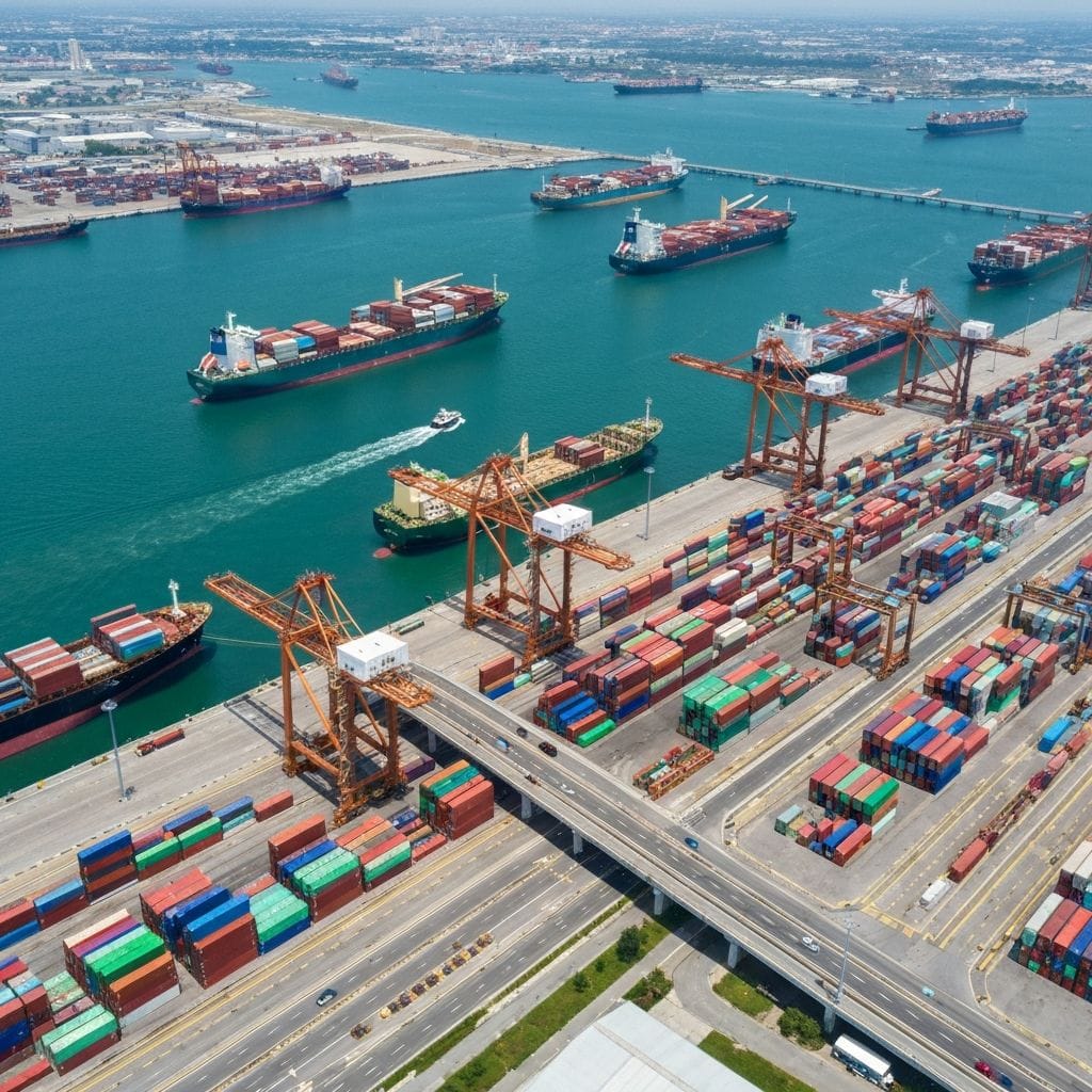 Modern container shipping port